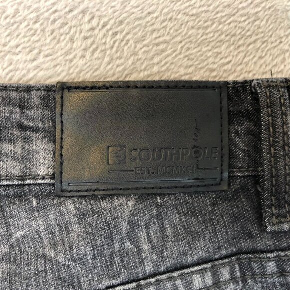 Southpole Mens Jeans Size 32x31 Measured Distressed Straight Biker Black Denim - Picture 13 of 15